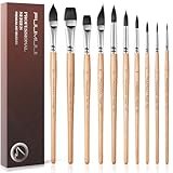 Watercolor Brush Set, Fuumuui 10pcs Professional Synthetic Squirrel Paint Brushes for Artists - Flat, Round Pointed, Dagger, Cats Tongue Oval Wash