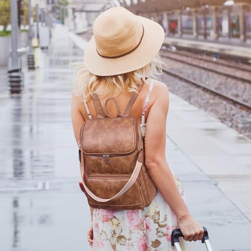 Leather Laptop Backpack for Women, 15.6" Work Travel College Bag, Teacher Nurse Convertible Backpack Purse Brown2