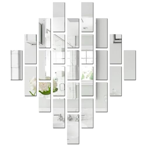 Image of Bikri Kendra -15 Rectangle Silver Mirror Stickers for Wall, Acrylic Wall Decor Sticker, Wall Stickers for Hall Room, Bed Room, Kitchen. Wall Mirror Stickers,