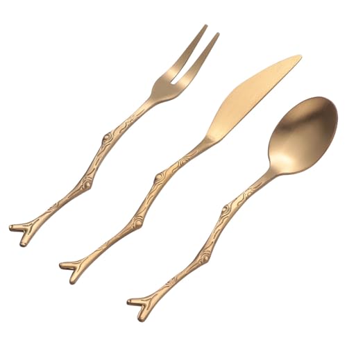Lista de Cuchillos de postre Top 5. 49 TOMETURE Juego de 3 Cubiertos Vintage de Acero Inoxidable Diseño de Ramas, Incluye Tenedor de Fruta, Cuchara de Postre y Cuchillo, Color Titanio, Adecuado para Hogar, Fiestas y...