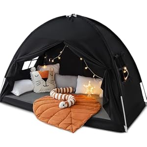 Sherilyn Twin Size Bed Canopy Bed Tents Dream Tent on Bed Privacy Space Blackout Sleeping Tents Indoor Breathable Portable Cottage Drafty Room Floor Bed Tents (Black)