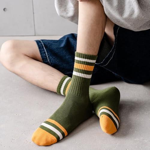 Womens Striped Crew Socks,Sweat-absorption Cozy,Gym Running Hiking,Casual Classic Sock Cotton Size5.5-10.54