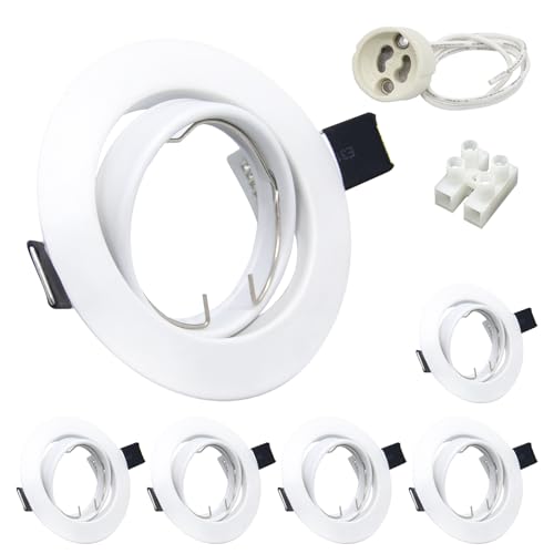 Wondlumi Focos empotrables GU10,6x Marco Focos gu10 Blanco Ángulo Rotable 30°,Corte 68-80mm,Para Lámparas De Led O Halógena,Incl.Zócalo GU10,Marco Empotrado Ojos de Buey