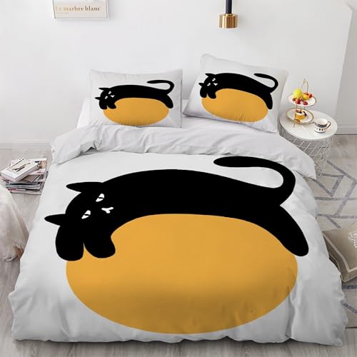 Housse de couette 200x200 chat noir anti-plis en tissu microfibre - 2