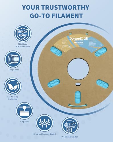 Image of DURAMIC 3D Matte PLA Filament 1.75mm Light Blue, 1kg Cardboard Spool Matte Finish 3D Printer Filament PLA 1.75mm Dimensional Accuracy 99% + /- 0.03 mm, Printing with FDM 3D Printer