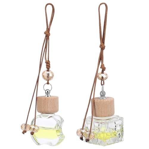 INOOMP 2 Piezas Botellas Difusoras para Coche Pzs Cristal y Colgantes Ajustables para Aromaterapia y Perfume Ambientador Vehículo Diseño Único