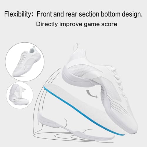 Image of Cheer Shoes for Youth Girls White Cheerleading Athletic Dance Shoes Tennis Sneakers for Competition Sport Training