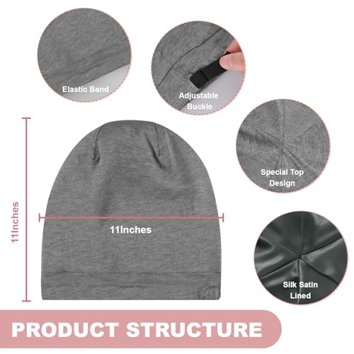 Image of ZHENSILK Silk Bonnet for Sleeping Women, Adjustable Silky Satin Lined Sleep Cap, Silk Hair Wrap Slouch Beanie Hat