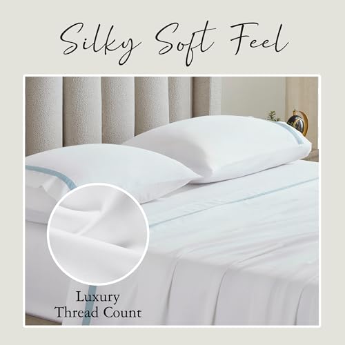 Image of KARISSA MAE 7 Piece Luxury Bamboo Viscose Split King Sheets, FSC Certified | Includes 2 Twin XL Fitted Sheets | For Adjustable Beds | Cooling | 18 inch Deep Pocket | 4 Pillowcases [Signature Frame]