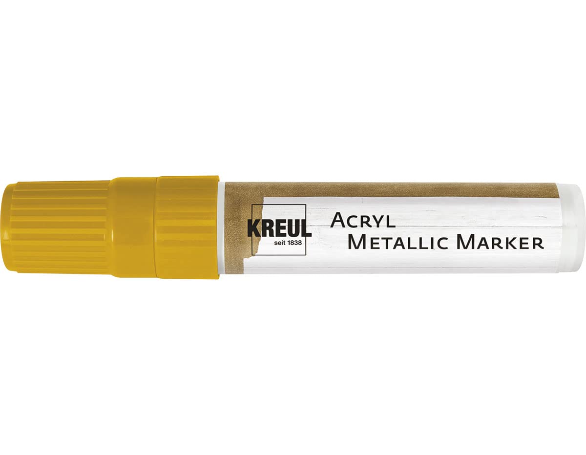 KREUL 46251 - Acryl Metallic Marker XXL, con Punta de cuña Aprox. 15 mm, Dorado, Color acrílico Permanente con Efecto metálico, para Elementos puristas