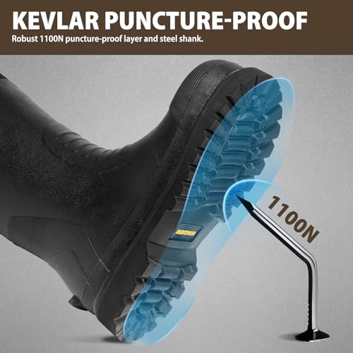 Rubber Work Boots, Puncture-Proof with Steel Toe & Shank, Lightweight Waterproof Anti Slip EVA Outsole Hunting Boots for Men, 6mm Neoprene for Construction, Manufacturing or Farming(Size 6-14)3