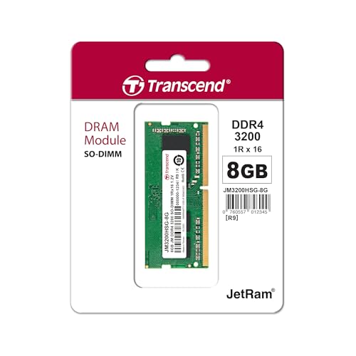 Image of Transcend 8GB DDR4 3200 MHz Laptop Memory, up to 25.6GB /s. - 260 pin, 1.2V, 1Rx8, CL22 DIMM Type - Unbuffered SO-DIMM Memory - JM3200HSB-8G