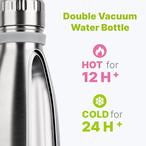 Image of 17oz Stainless Steel Water Bottle,Double Walled Vacuum Leakproof,Silver