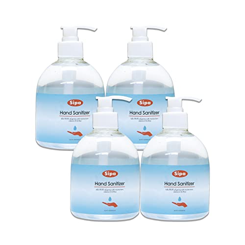 SIPA Hand Sanitizer, Original 16.9 Fl. Oz/ 500 ml (Pack of 4), Fresh Scent Gel, with Vitamin E and Aloe, Pump Bottle