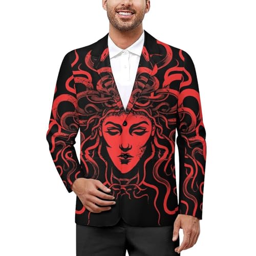 Red Medusa Head Casual Suits Jackets for Men Two Buttons Business Coat Wedding Dinner Party