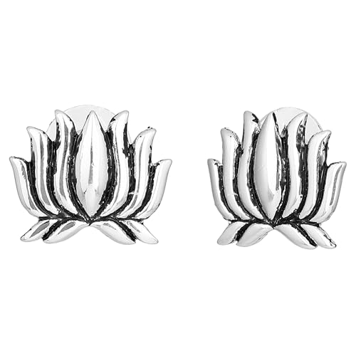 Lotus Stud Earrings Oxidized Silver Plated