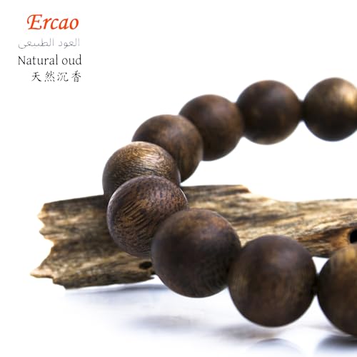 Ercao Luxury Chinese Agarwood Bracelet, Permanent Natural Agarwood Scent Oud Bracelet, 14mm Round Bead Diameter - Image 4