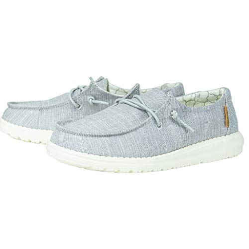 Image of HEYDUDE Girl's Wendy Youth Linen Grey Size 9 | Girl's Shoes | Girl's Lace Up Loafers | Comfortable & Light-Weight