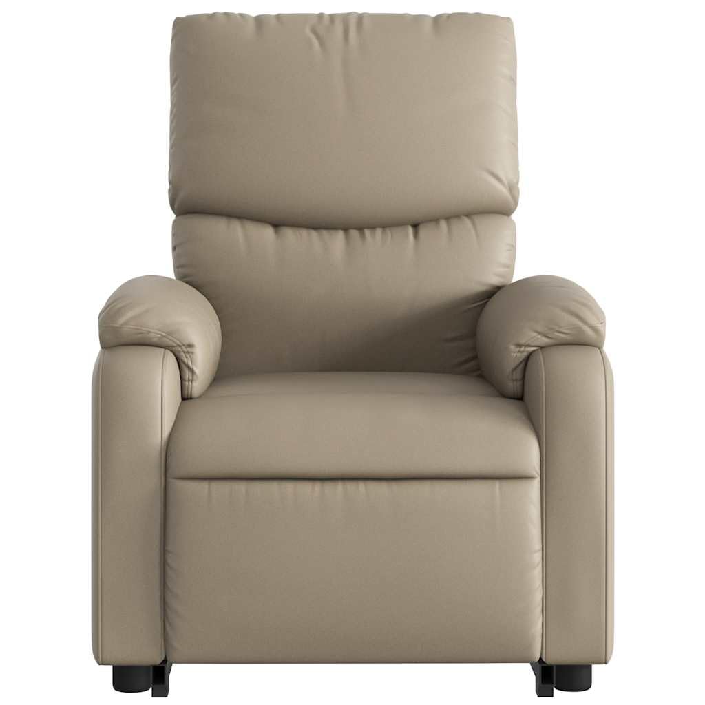 Sillón elevador reclinable de piel sintética de capuchino con 6 puntos de vibración y marco estable, función de elevación eléctrica y reclinación manual a 135 grados