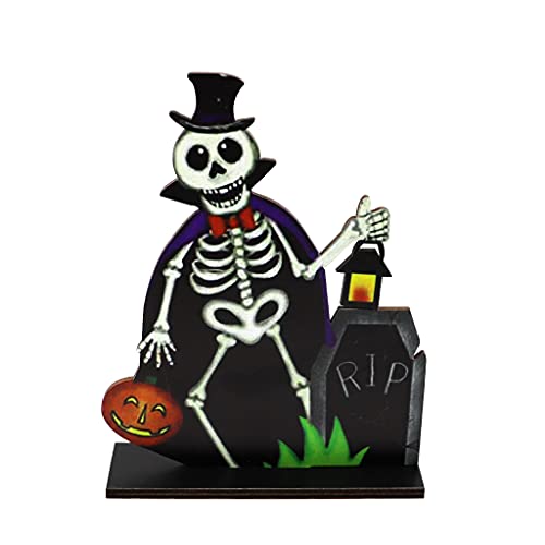 Cartel de madera con esqueleto de vampiro, dibujos animados, calabaza, lápida, decoración de mesa de Halloween, decoración de mesa Cover