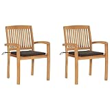 Homgoday Gartenstühle 2 STK. mit Taupe Kissen Massivholz Teak Balkonstühle Balkonstuhl Gartenstuhl Terrassenstuhl Gartenmöbel für Garten Balkon