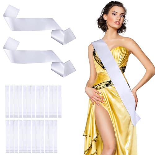 JIEYAO 25 Pcs White Sashes Blank, DIY Bride Pageant Sashes Blank Satin Sash Plain Custom Sash for Homecoming Prom Party Decor