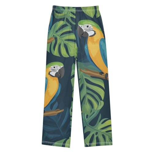 Parrots and Leaves Boys Long Pants Soft Trousers Elastic Waist Kids Lounge Bottoms with Pockets S-XL