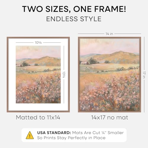 Image of Homeforia 14x17 Picture Frame Mocha, High End Metal 14 x 17 Poster Frames with Mat 11 x 14 for Photo, 14x17 Mocha Frame Matted to 11x14 inch Print, 17x14 Thin Frame, Tempered Glass, Wall Kit, Set of 1