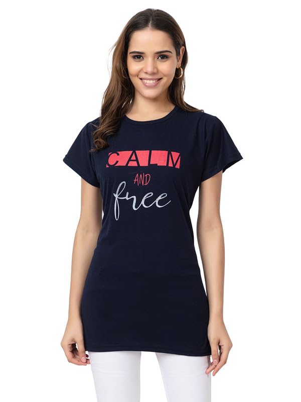 Women CottonRegular Fit T-Shirt/Long Night Wear Top for Women & Girls Soft & Cotton Nightwear Comfortable Lounge & Sleepwear Maroon T-Shirt StylishNight Top Blue (Size 5XL)-image-4