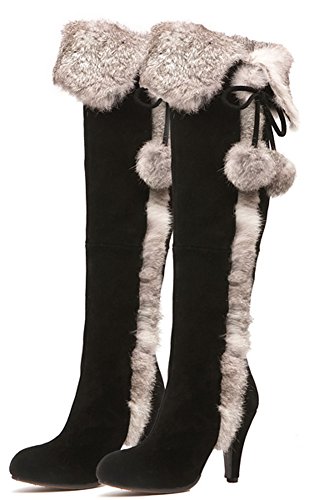 APHNUS Womens Boots Winter Fur Snow Tall Over The Knee Thigh High Boots2