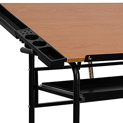 Flash Furniture Swanson Adjustable Drawing And Drafting Table With Black Frame And Dual Wheel Casters, Cherry #TOP7