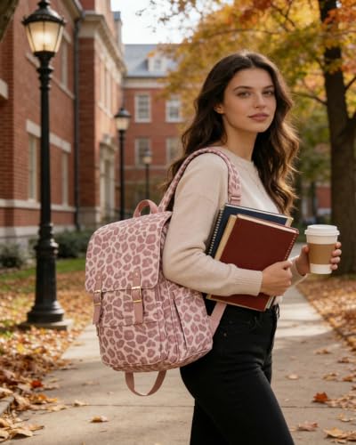 Image of Corduroy Laptop Backpack for Women, Fits 15.6 Inch Computer Bag, College High School Bookbag Travel Daypack Purse, Work Business Bags - Corduroy Leopard