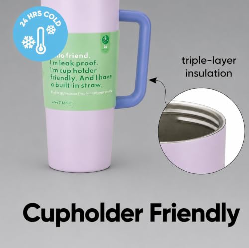 Image of HomeCloud 1200ML Stainless Steel Tumbler with Handle, Lid & Straw - Large Insulated Travel Mug Water Cup for Gym, Office, Travel & Outdoor Use (Lavender Blue)