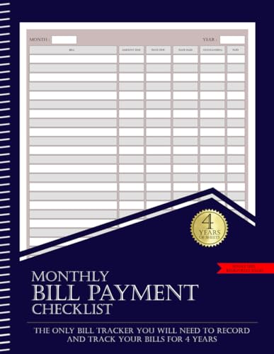 Bill Payment Checklist: Monthly Bill Payment Tracker 8,5' X 11' - 48 months