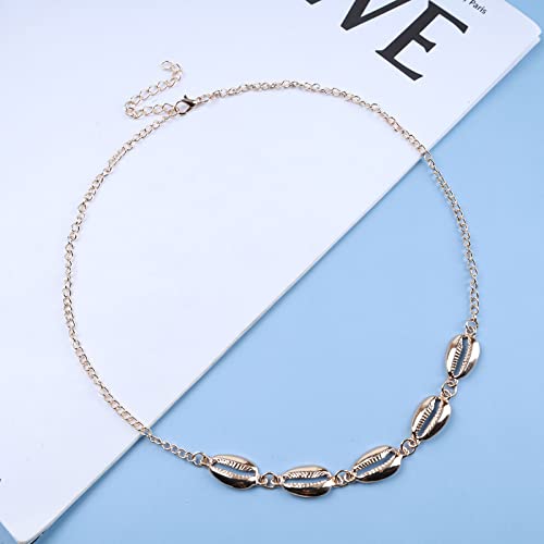 Erimberate Bohemian Shell Pendant Necklace Metallic Seashell Choker Necklace Gold Cowrie Choker Necklace Chain Ocean Shell Necklace Choker Jewelry For Women And Girls #TOP1