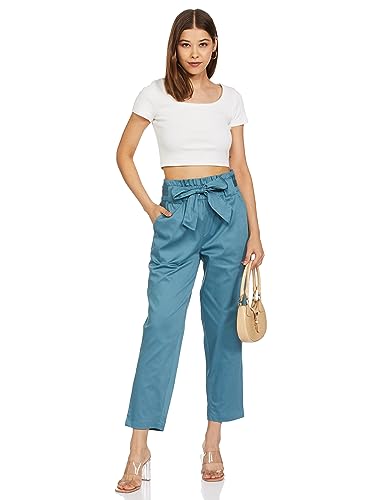 Image of Amazon Brand - Symbol Women Tapered Paper Bag Trousers (High Rise Ankle Length | with Self Fabric Belt) (Available in Plus Sizes)