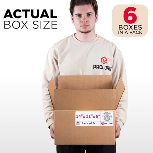 Image of Medium Cardboard Boxes 14 inchL x 11 inchW x 8 inchH (Pack of 6) - USA-Made Packing Boxes for Moving, Shipping, or Storage - USPS, UPS, FedEx Approved - Professional Packing Supplies for Moving