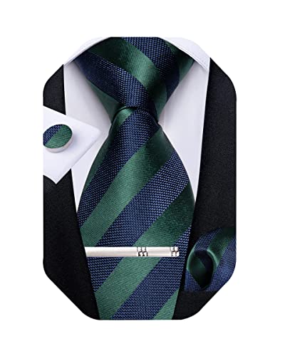 Image of DiBanGu Mens Striped Tie Silk Woven Necktie and Pocket Square Cufflinks Tie Clip Set Wedding Business Formal Gift Tie for Men