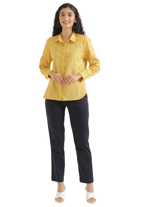Image of SAADAA Women Pants Formal Straight Fit Cotton Satin Lycra Pant, Regular Fit Trouser for Office Work & Casual wear- Mid Rise, Elasticated Waistband, 4 Deep Pockets