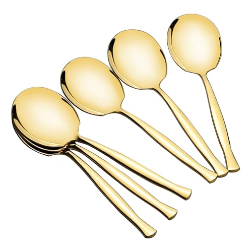 Consejos para Comprar Cuchara para servir al mejor precio. 41 Cinkyou Juego de 6 cucharas grandes para servir de acero inoxidable, utensilios de servicio grandes, color dorado