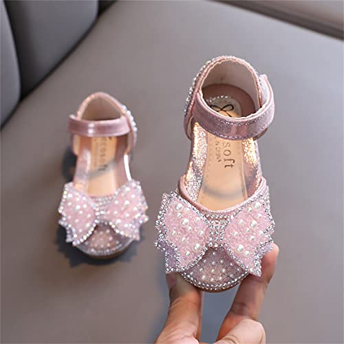 IWIHMIV Girls Sandals Closed Toe Bow Dress Shoes Princess Crystal High Heels Party Wedding Flower Girls Shoes for Kid Toddler3