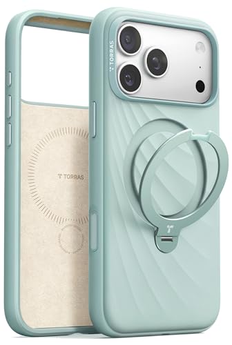 Image of TORRAS Q3 Wind for iPhone 17 Pro Max Case Liquid Silicone, Fit for MagSafe, 360 Spin Magnetic Stand, Soft Grip, Camera Control, Protective Phone Case for iPhone 17 Pro Max Case, Aqua Blue