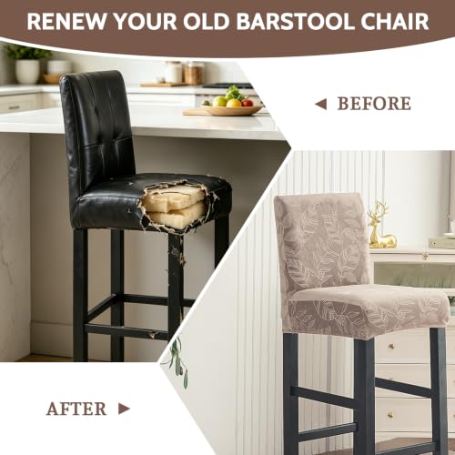 Image of FUANGUI Bar Stool Covers Set of 4, Stretch Bar Stool Seat Covers | Washable Removable Bar Chair Covers with Backs Slipcovers, Bar Chair Covers Square for Kitchen Dining Room Cafe