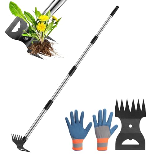 RONSUNG Weed Puller Tool with 57' Long Handle &ndash; 2-in-1 Stand Up Weeder & Garden Hoe with...