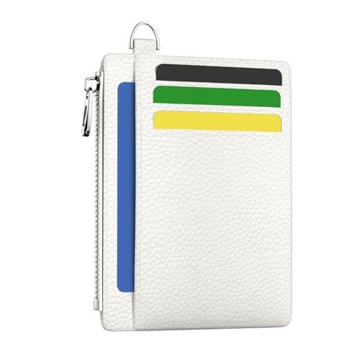 Image of Hancynir Minimalist Small Wallet Women Credit Card Holder, RFID Blocking Slim Mini Card Wallets Cute Front Pocket PU Leather Card Case Thin Travel Zipper Coin Cash for Ladies Men Wallet Gifts White