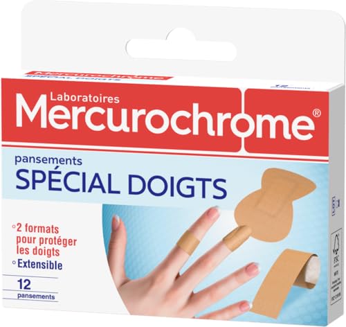 MERCUROCHROME - Pansements Spécial Doigts - 2 Formats Différents - Agit comme une Seconde Peau - Micro-Aéré - Laisse la Peau Respirer - Boite de 12...