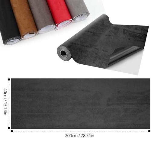 Mbsomnus Mikrofaserstoff Selbstklebend 200x40 cm Dachhimmel Stoff Selbstklebend Stretch Wildleder Optik Kunstleder Dunkelgrau Folie für Cockpit Autoinnenraum Möbel Schmuck Schublade DIY Reparatur