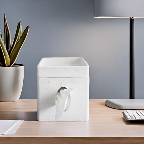 Hymmah Tray Tissue Box Cover Holder Unique Cube Design Tissue Dispenser Cover Decor for Vanity Counter Tops Also Great for Bedroom and Living Room White by Hymmah - Used condition - Image 5