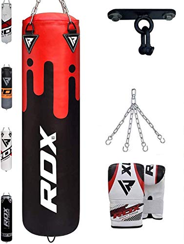 RDX 4PC Sac de Frappe 4FT 5FT Rempli Lourd Punching Ball MMA Muay Thai Kickboxing Arts Martiaux Kit Boxe Avec Gants Chaine Suspension support Plafond Punching Bag