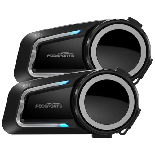 Fodsports FX7 Motorcycle Bluetooth Headset, 10 Riders BT5.4 Mesh Motorcycle Intercom, Dual Chips Motorbike Headset with Audio Multitasking,Noise Reduction,Voice Assistant,Music Share, FM,IP67,2 Pack
